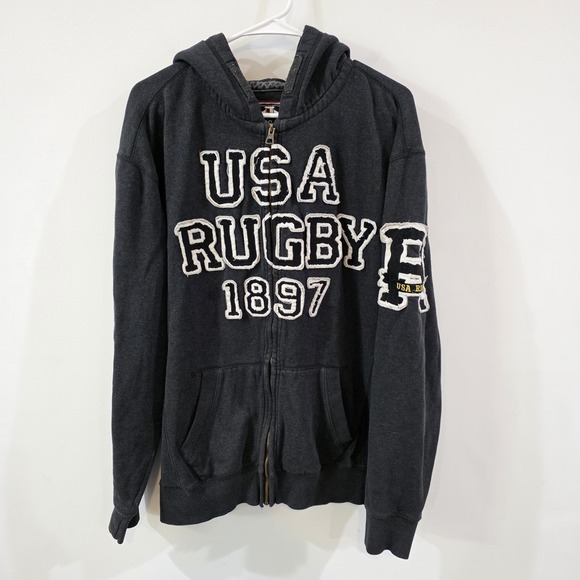 usa rugby Other - Y2K Usa Rugby Mens Full Zip Hoodie‎ Sweater Size 2XL Embroidered 90S Grunge
